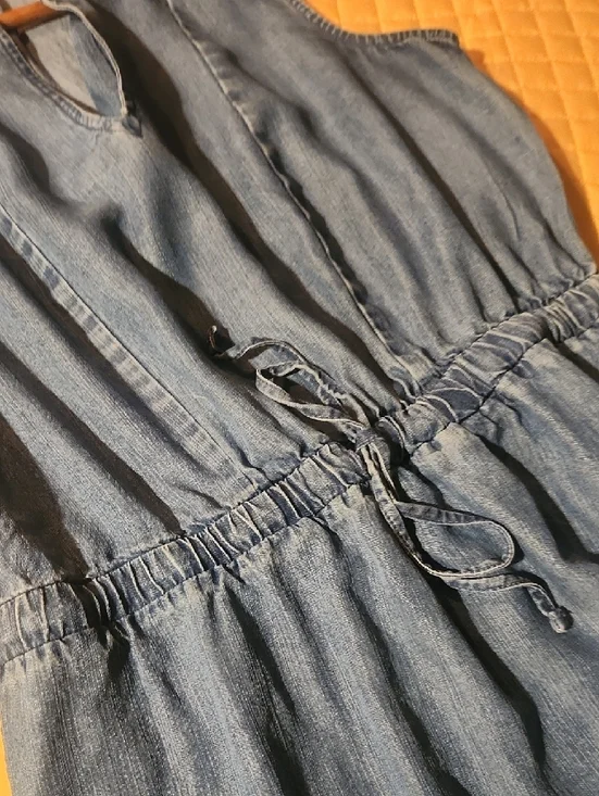 Lands' End Sleeveless Chambray Drawstring Maxi Denim Dress - Picture 3 of 12